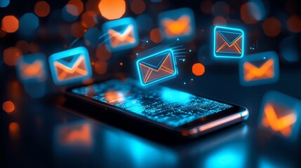 Smartphone with glowing email notifications.