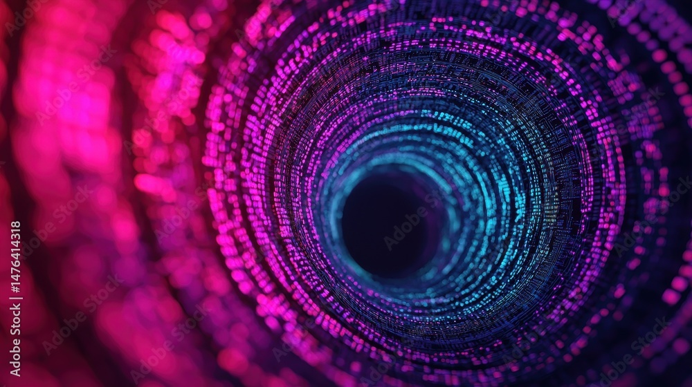 Poster colorful abstract vortex with glowing digital particles swirling in a mesmerizing pattern of light a
