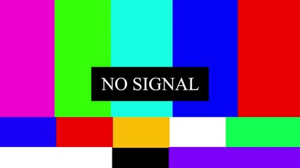Retro television screen with colorful test bars and no signal message.Vintage television broadcast screen displaying colorful test bars and the no signal message during technical difficulties