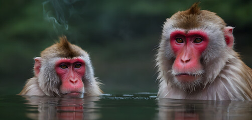 Fototapeta premium Macaque face emerging from water