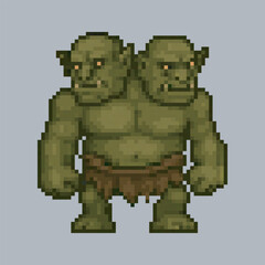 conjoined twin orcs in pixel art style with isolated background