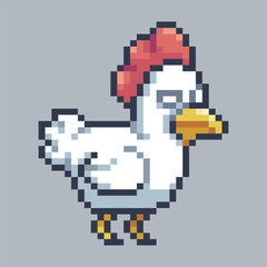 white chicken character in pixel art style with isolated background