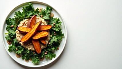 Sweet Potato & Kale Salad: A tantalizing fusion of sweet potato wedges and crisp kale, drizzled with a creamy dressing.