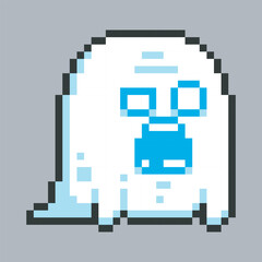 white ghost character in pixel art style with isolated background
