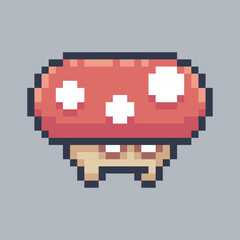 Obraz premium short mushroom monster in pixel art style with isolated background