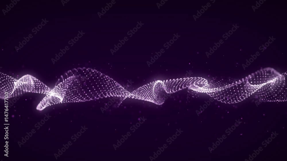 Poster futuristic dynamic smooth wave. sound wavy concept. futuristic particle flow on purple background. d