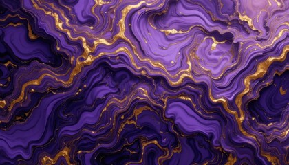 Obraz premium Abstract Purple and Gold Marble Texture with Fluid Swirls and Metallic Accents in a Vibrant Artistic Pattern