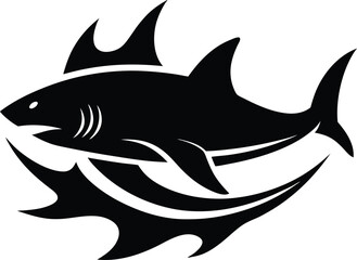 a sleek shark rendered in a bold black silhouette