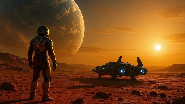 astronaut in a space watching beauty of earth and sun. 