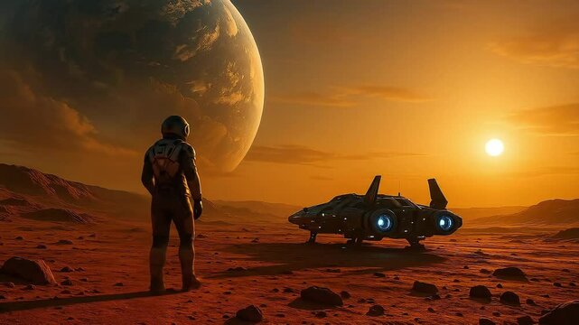 astronaut in a space watching beauty of earth and sun. 