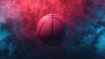 Vibrant Basketball Surrounded by Colorful Smoke in Dynamic Atmosphere Perfect for Sports and Fitness Themes