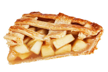 Delicious Slice of Golden Brown Apple Pie with Flaky Crust on Transparent Background