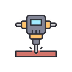 Illustration Of A Jackhammer Drilling Into Surface Isolated On White