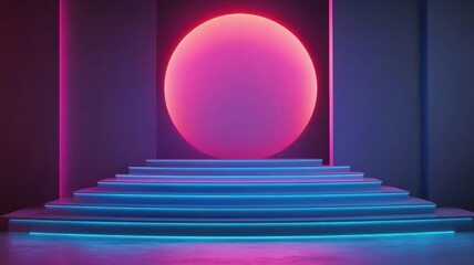 Vibrant Steps Leading to a Luminous Orb at Dusk