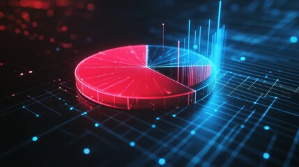 Digital-style D pie chart with glowing edges and a subtle grid beneath