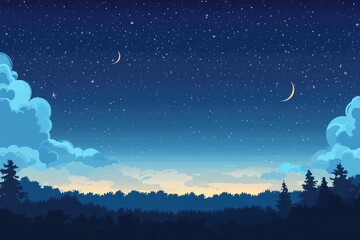 Serene night sky over a tranquil forest