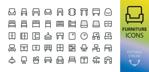 Furniture icons set. UI icons for furniture store website and app