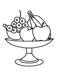 Fruit Bowl with Grapes and Apples Line Art Coloring Page
