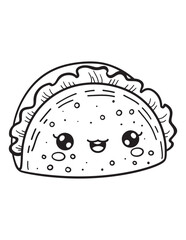 Smiling Taco Line Art Coloring Page with Cute Face