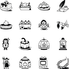Bundle of 09 Thanksgiving Festivity Doodle Style Icons 

