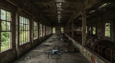 Obraz premium Drone Inside Abandoned Building
