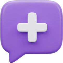 Obraz premium 3D Render of Purple Speech Bubble with White Plus Sign Add Icon New Message Notification