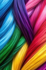 Vibrant strands of rainbow colored hair close up shot for beauty concepts and creative vivid backgrounds
