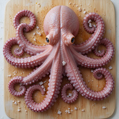 Fototapeta premium Fresh Octopus on a Cutting Board Ready for Cooking