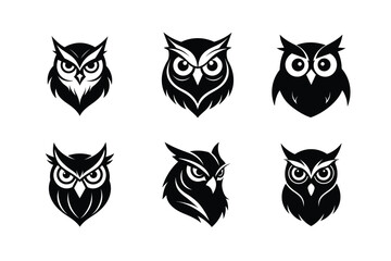 Owl head silhouette Vector bundle  illustration, Set of Owl head silhouette 