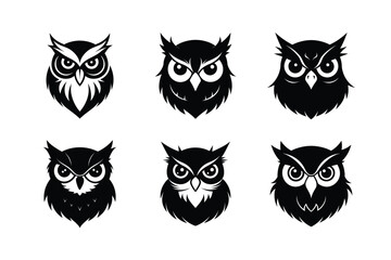 Owl head silhouette Vector bundle  illustration, Set of Owl head silhouette 