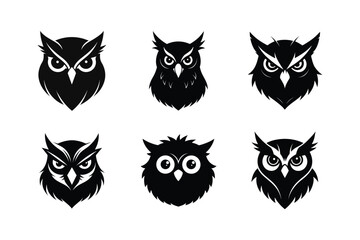 Owl head silhouette Vector bundle  illustration
