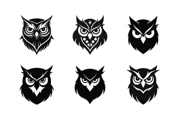 Owl head silhouette Vector bundle  illustration, Set of Owl head silhouette 