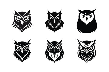 Owl head silhouette Vector bundle  illustration, Set of Owl head silhouette 