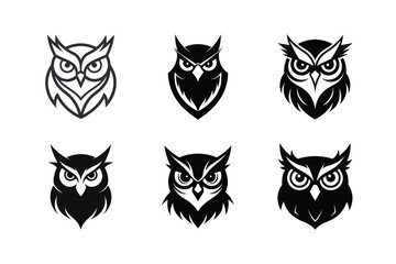 Owl head silhouette Vector bundle  illustration, Set of Owl head silhouette 