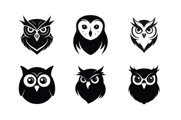 Owl head silhouette Vector bundle  illustration, Set of Owl head silhouette 