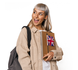 Erasmus student in London with notebook