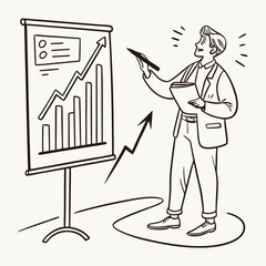 Sketch style doodle of businessman showing corporate growth on flipchart