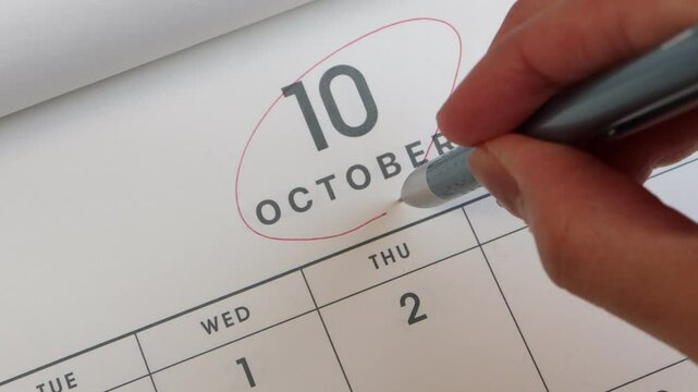 10月のカレンダーのクローズアップ