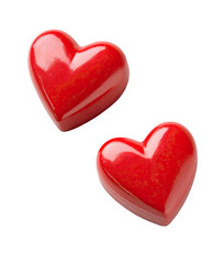Fototapeta premium Two Shiny Red Hearts on Transparent Background. Heart png, Heart 3d icon, Heart icon.