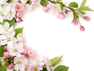 Obraz premium A white background with a pink and green flowery border. The flowers are pink and green and are arranged in a way that creates a sense of movement and flow. Scene is one of beauty and tranquility