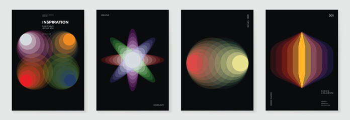 Plakat Modern gradient poster background vector set.Cover template with vibrant perspective geometric prism shapes in motion. Ideal design for social media, cover, banner, flyer. 