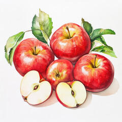 Watercolor basket of apples art on white background for design and decor