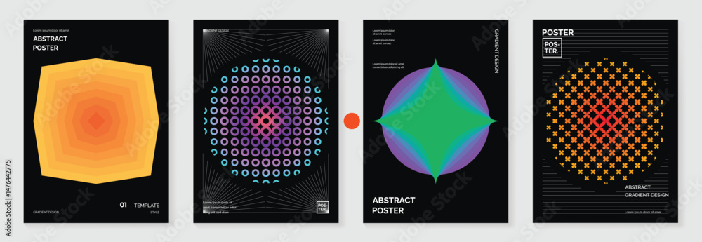 Aufkleber Modern gradient poster background vector set.Cover template with vibrant perspective geometric prism shapes in motion. Ideal design for social media, cover, banner, flyer. 
