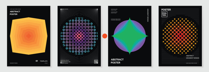 Fototapeta na wymiar Modern gradient poster background vector set.Cover template with vibrant perspective geometric prism shapes in motion. Ideal design for social media, cover, banner, flyer. 