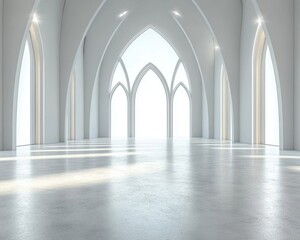 Obraz premium Vast, white hall with arched windows