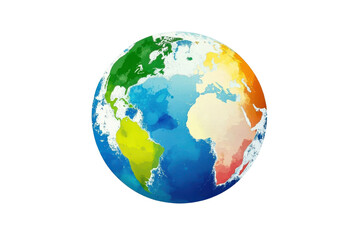 watercolor earth globe on white background