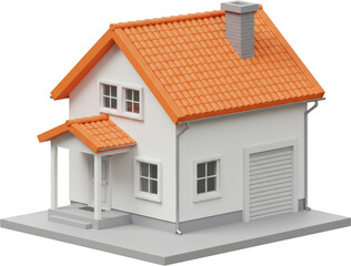 Detailed Rendered House with Orange Roof and Garage Door Front View