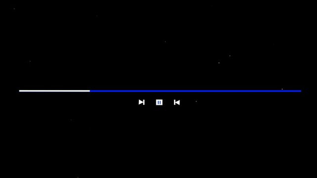 music play bar or music loading bar animation. play pause icon. social media timeline bar on dark screen, music scroll bar animation.  video player timeline interface. timeline player loading line