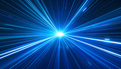 A vibrant burst of blue light radiates outward, creating a dynamic and energetic visual effect that evokes a sense of speed and motion