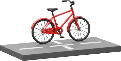 Naklejka premium Glossy Red Bicycle on Gray Road with White Lane Markings Studio Shot